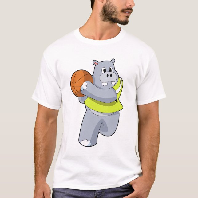 Hippo som basketspelare med Basketball.PNG T Shirt (Framsida)