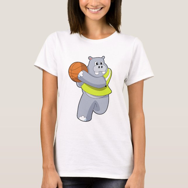 Hippo som basketspelare med Basketball.PNG T Shirt (Framsida)