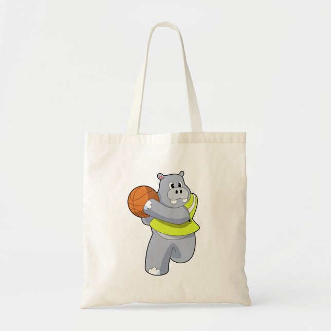 Hippo som basketspelare med Basketball.PNG Tygkasse (Framsidan)