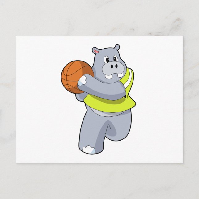 Hippo som basketspelare med Basketball.PNG Vykort (Framsida)