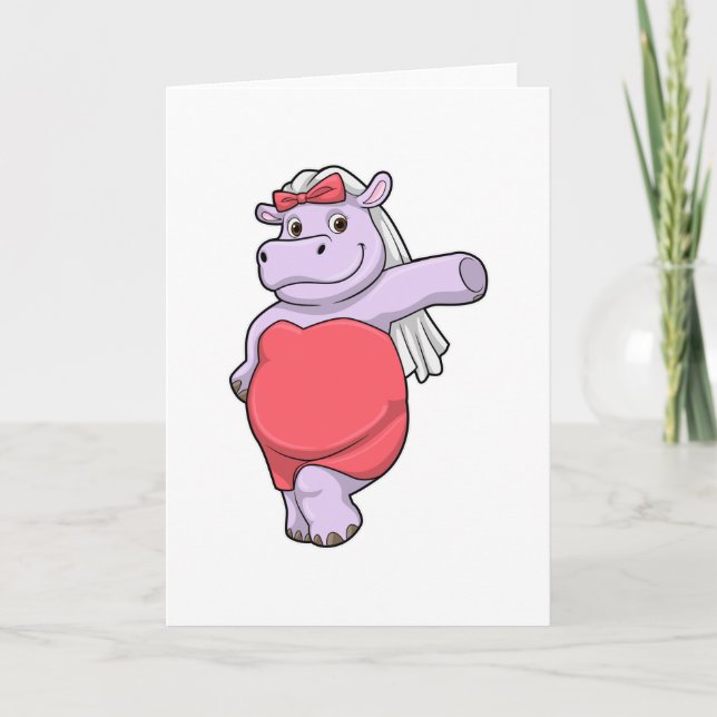 Hippo som Bride med Veil & Bow Kort (Framsida)
