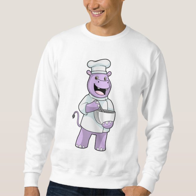 Hippo som Chef med Bowl Lång Ärmad Tröja (Framsida)