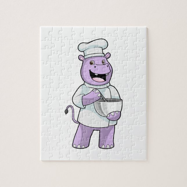 Hippo som Chef med Bowl Pussel (Vertikal)