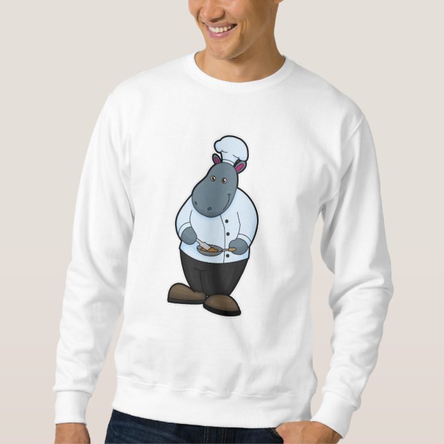 Hippo som Cook med Pan Lång Ärmad Tröja (Framsida)