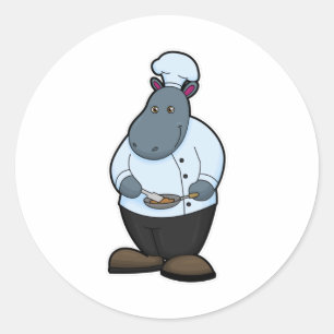Hippo som Cook med Pan Runt Klistermärke