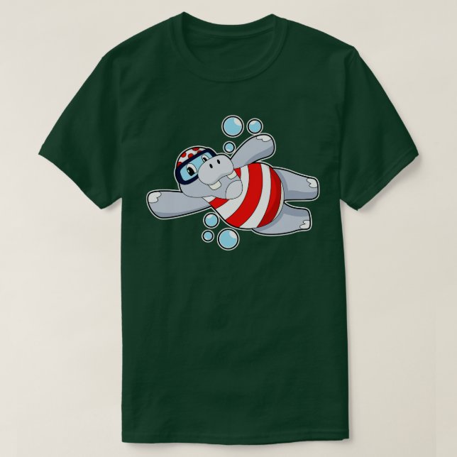 Hippo som diver med simmande gel t shirt (Design framsida)