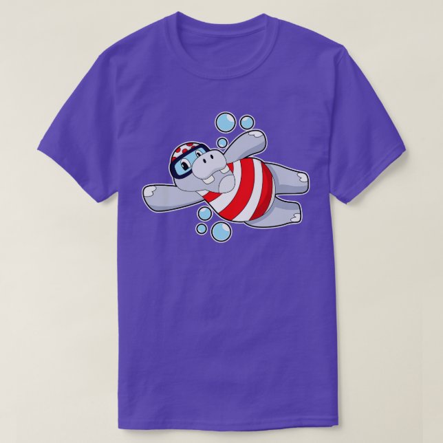 Hippo som diver med simmande gel t shirt (Design framsida)