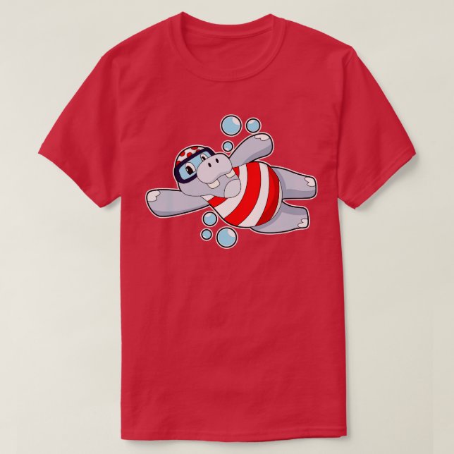 Hippo som Diver med simmande glasögon T Shirt (Design framsida)