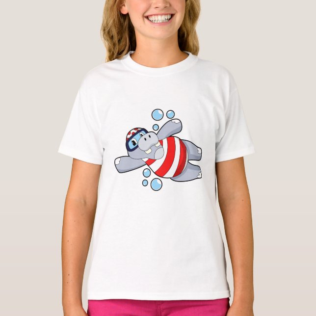 Hippo som Diver med simmande glasögon T Shirt (Framsida)