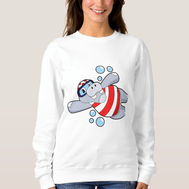 Hippo som Diver med simmande glasögon T Shirt (Framsida)