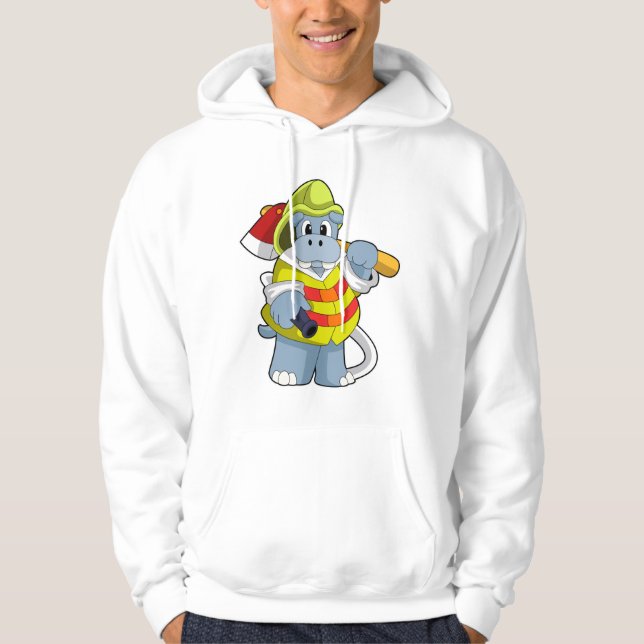 Hippo som Firefighter med Ax Hoodie (Framsida)
