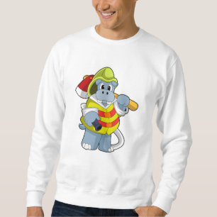 Hippo som Firefighter med Ax Lång Ärmad Tröja