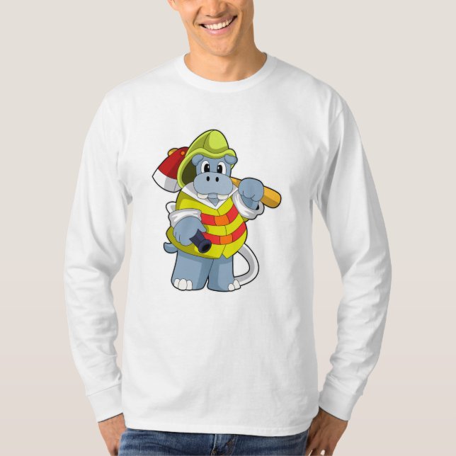 Hippo som Firefighter med Ax T Shirt (Framsida)