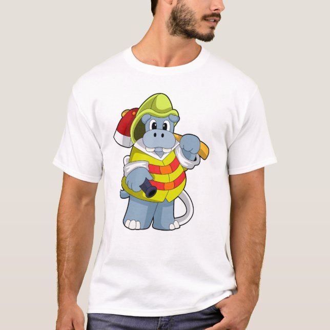 Hippo som Firefighter med Ax T Shirt (Framsida)