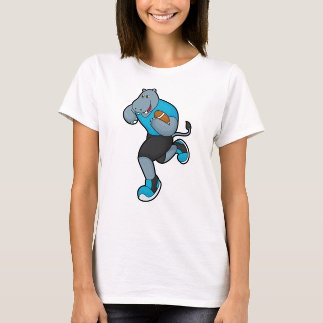 Hippo som fotbollsspelare i fotbollsmatchen t shirt (Framsida)