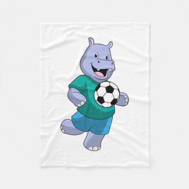 Hippo som fotbollsspelare med fotboll fleecefilt (Framsidan)