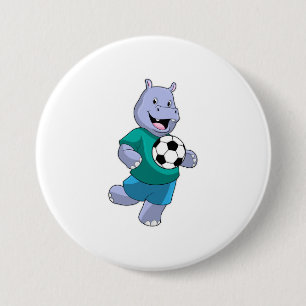 Hippo som fotbollsspelare med fotboll knapp