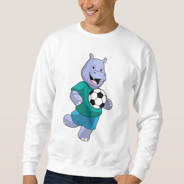 Hippo som fotbollsspelare med fotboll lång ärmad tröja (Framsida)