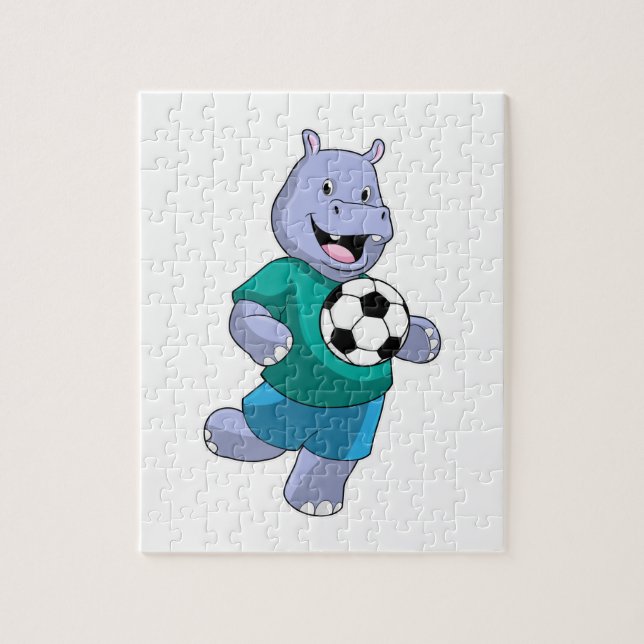 Hippo som fotbollsspelare med fotboll pussel (Vertikal)