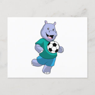Hippo som fotbollsspelare med fotboll vykort