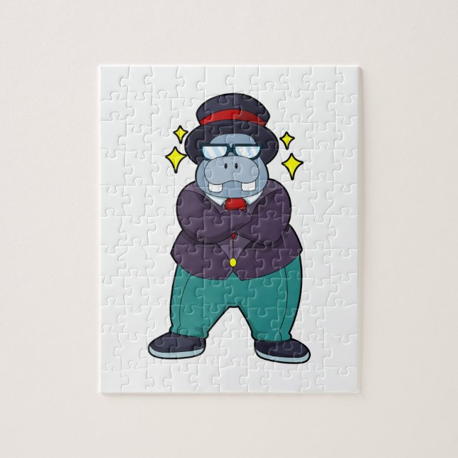 Hippo som Groom med Kostym.PNG Pussel (Vertikal)