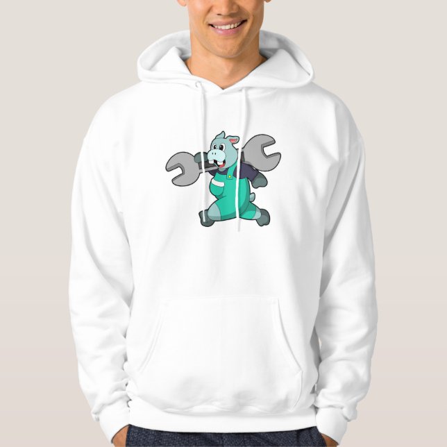 Hippo som Mechanic med Wrench Hoodie (Framsida)