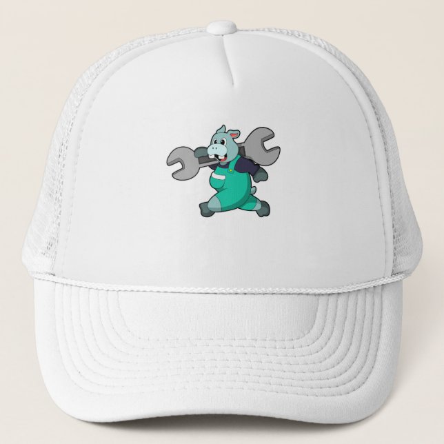Hippo som Mechanic med Wrench Keps (Framsida)