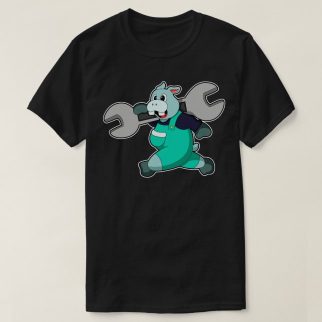 Hippo som Mechanic med Wrench T Shirt (Design framsida)