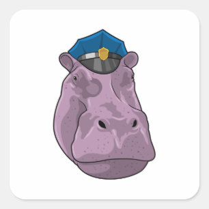 Hippo som polis fyrkantigt klistermärke
