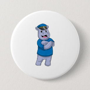 Hippo som polis med polishatt knapp