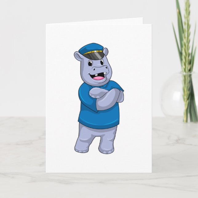 Hippo som polis med polishatt kort (Framsida)