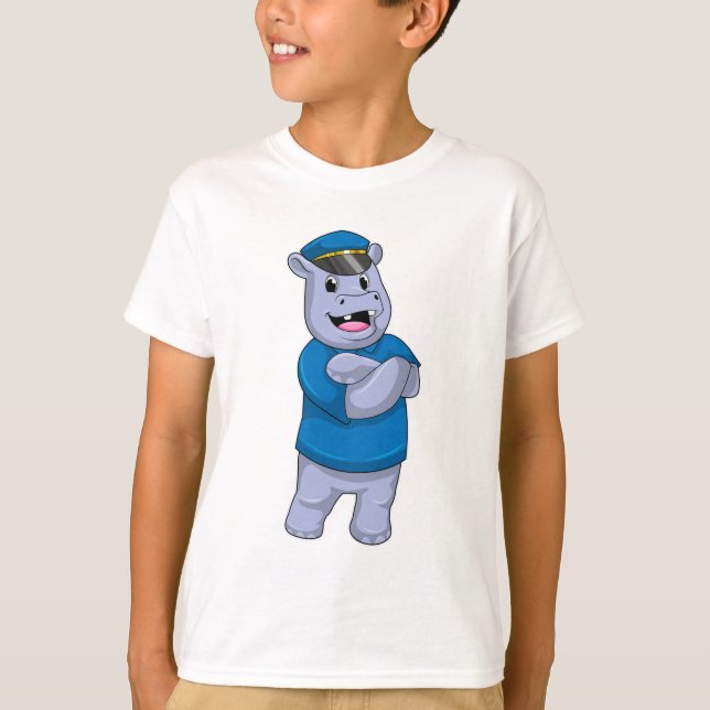 Hippo som polis med polishatt t shirt (Framsida)