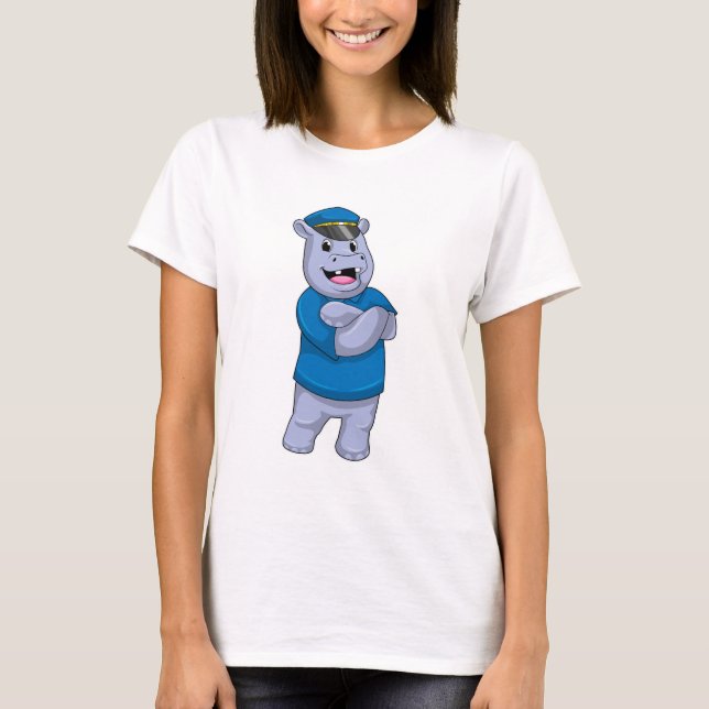 Hippo som polis med polishatt t shirt (Framsida)