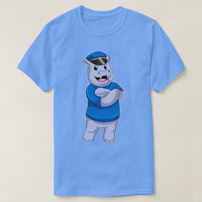 Hippo som polis med polishatt t shirt (Design framsida)