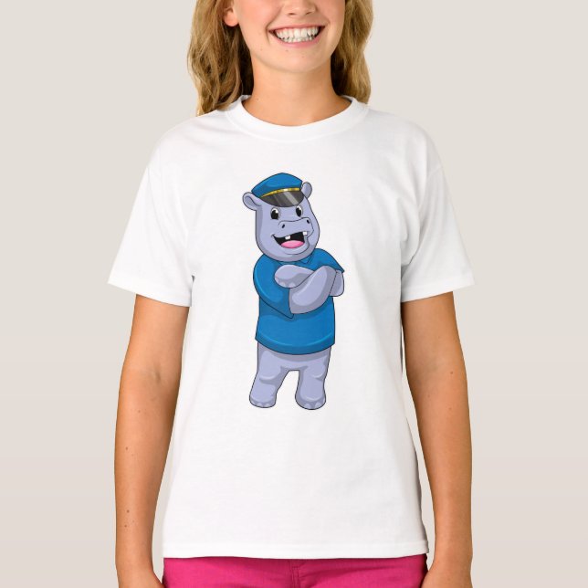 Hippo som polis med polishatt t shirt (Framsida)
