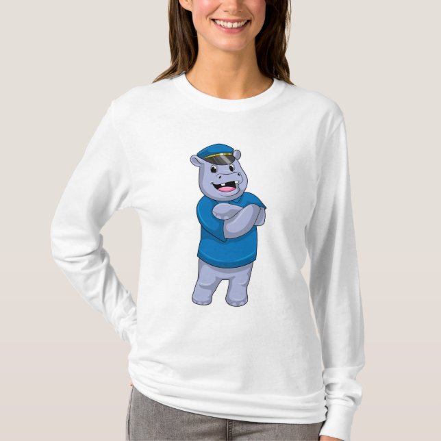 Hippo som polis med polishatt t shirt (Framsida)