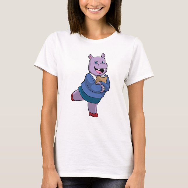 Hippo som sekreterare vid Anteckningsblocket T Shirt (Framsida)