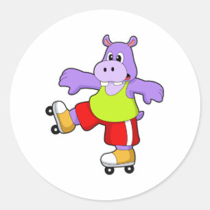 Hippo som Skater med textbundna skal Runt Klistermärke