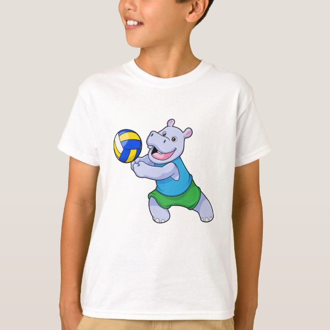 Hippo som Volleyball-spelare med Volleyball T Shirt (Framsida)