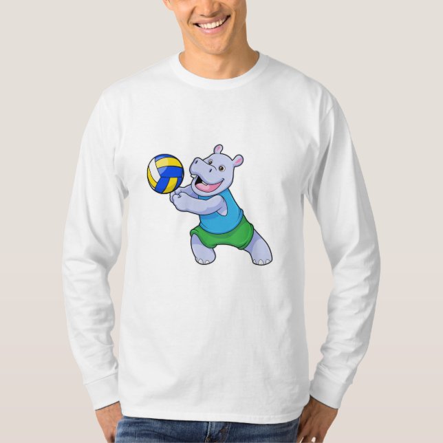 Hippo som Volleyball-spelare med Volleyball T Shirt (Framsida)
