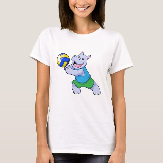 Hippo som Volleyball-spelare med Volleyball T Shirt (Framsida)