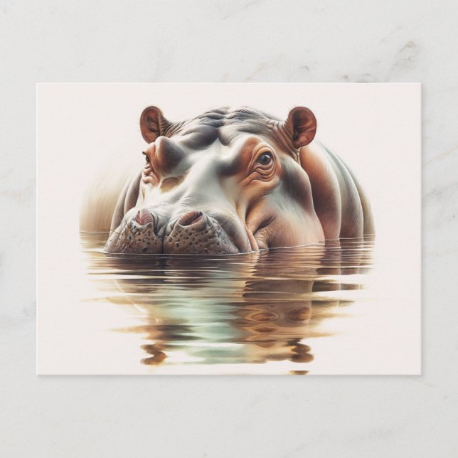 Hippo Submerged In Water Watercolor Vykort (Framsida)