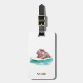 Hippo Surfer on Surf Board Bagagebricka