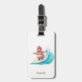 Hippo Surfer on Surf Board Bagagebricka