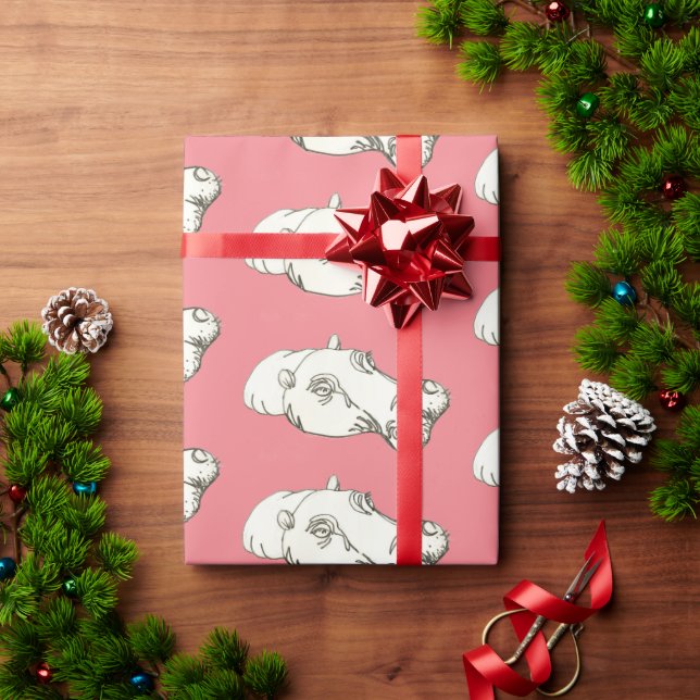 Hippo teckning på rosa presentpapper (Julgåva)