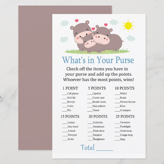 Hippo Vad har du i din handväska spel (Fram/baksida)