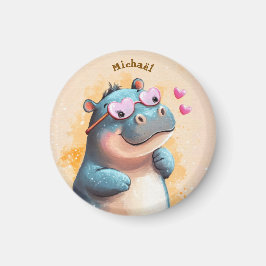 Hippo Valentine's Day Heart Badge - Kids School  Magnet
