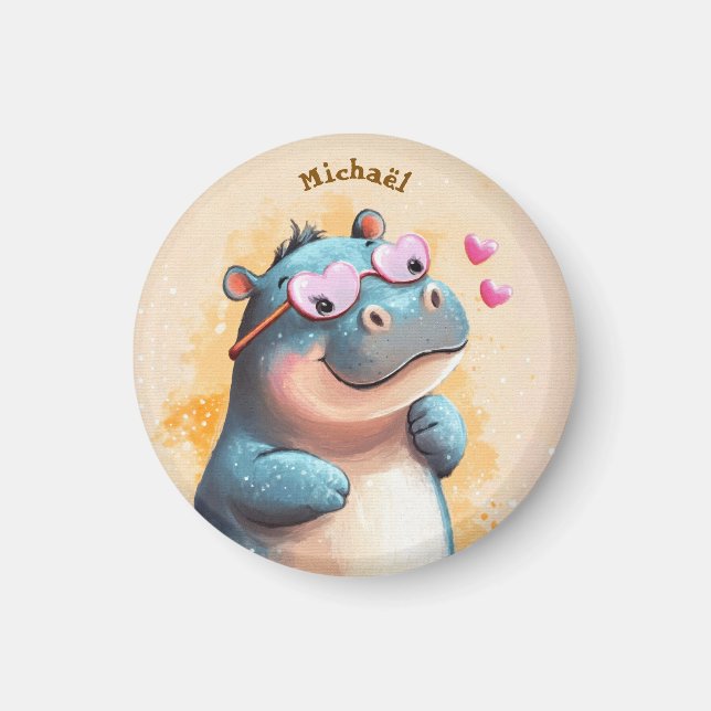 Hippo Valentine's Day Heart Badge - Kids School  Magnet (Framsidan)
