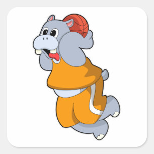 Hippo vid Basketball Sports Fyrkantigt Klistermärke
