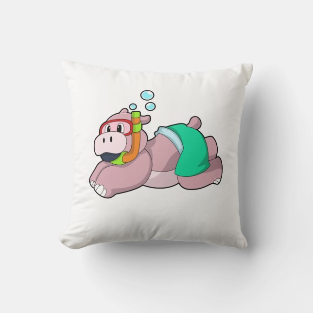 Hippo vid Dyving med Snorkel Kudde (Framsida)